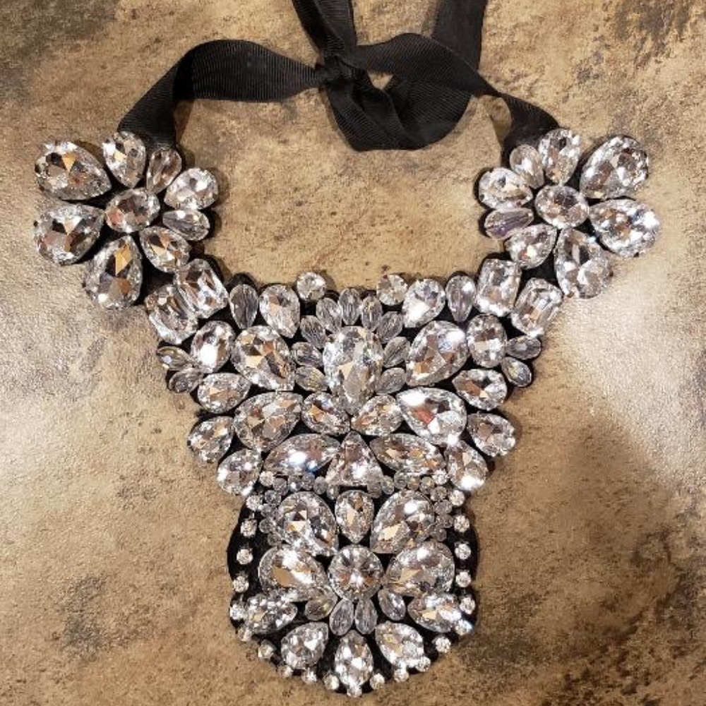 Clear Crystal Jewel Statement Necklace